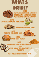 Product composition chart detailing ingredients inside a branded tote bag.